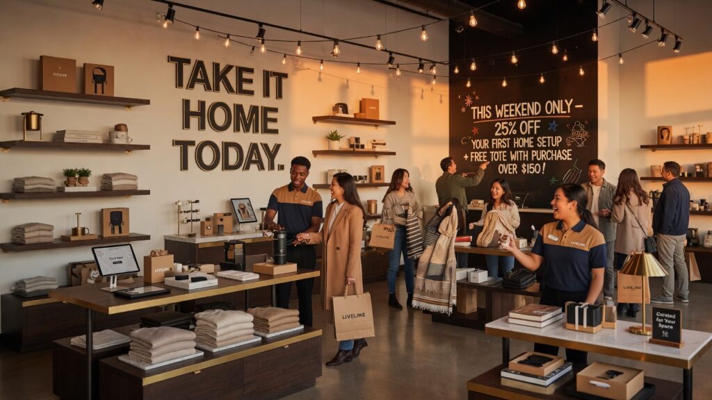 Retail store interior designed to increase foot traffic with engaging displays